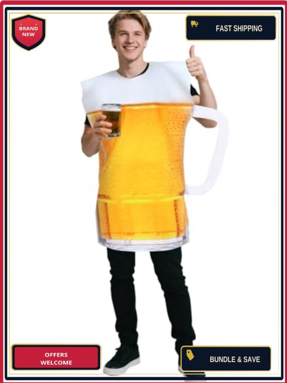 Adult Beer Mug Costume Composite Sponge One Size Fits Most Halloween Oktoberfest